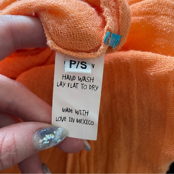 Free People Jen's Pirate Booty Cotton Orange Gauze Boho Off Shoulder Dress P/S - Picture 9 of 11